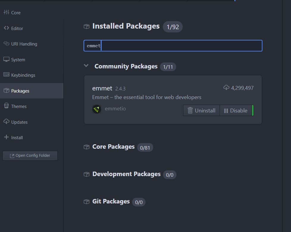 Atom.io Editor Package Settings